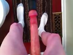 Guy vacuums long cock to orgasm