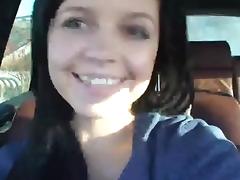 Breasty Ellen sucks ramrod in the car