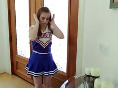 Slut filling this teenage cheerleader with cock on the bathroom floor