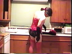 Little Miss Christi BDSM in ponytail and red lingerie
