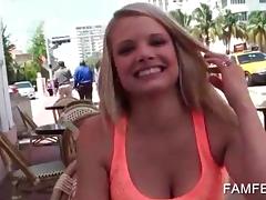 Blonde showing tits and undies upskirt in public