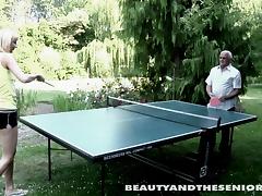 After smashing a perfect shot at the table lady is tempted to see if he will nail her pussy with the same perfection