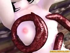 3d animated girl drilled allhole by tentacles