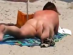 Fat Grandma Gets A Tan At The Beach