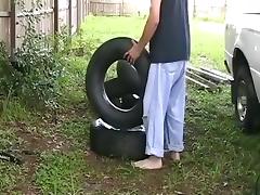 Fucking an Innertube Previous To Stuffing it into a Truck Tire