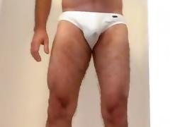 Piddle and precum throughout white underclothing.
