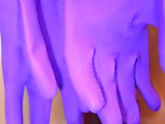 Purple rubber gloves