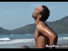 Sweaty, hardcore gay fucking as two Latin guys get busy on the beach