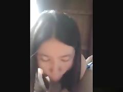 Asian girl sucks her bf hard, rides him pov and has missionary sex.