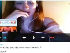 Dude convinces his hot gf to get naked on skype