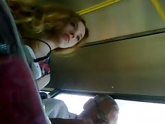 Upskirt russian ginger in bus