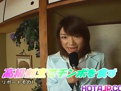 Mitsu Anno gets cock deepthroat and cum in mouth in food fetish