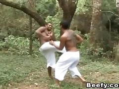 Tattooed black guy gets ass fucked by his sparring partner