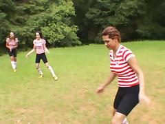Super horny trannies playing soccer gangbang the male referee hardcore in a close up shoot