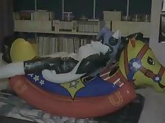 Inflatable Halo husky on rocking horse