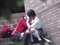 Voyeur tapes a japanese lesbian and straight couple having sex in public