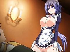 Busty hentai maid hot riding her master dick