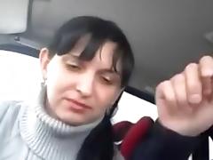 Streetslut sucks and jerks me off in my car, shows off the cum in her mouth and spits it out.