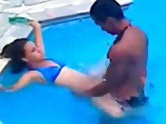 Latina fucks her bf in the pool and in the shower
