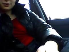 Hot Tgirl in car jerking
