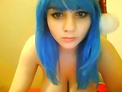 OMG Blue Haired Big Tits Babe On Cam Merry Xmas FMJ