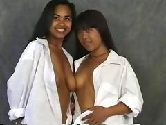 Two sexy lesbians from Asia having fun with the horny guy