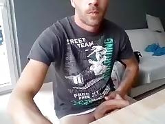 Lovely fag is playing in a small room and filming himself on webcam