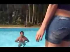Lustful Ladyboy Screwing Guy By The Pool