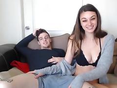 Webcam girlfriend enjoys licking all of his cum