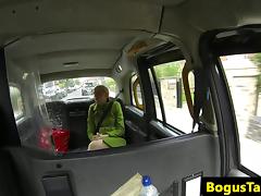 Cocksucking taxi passenger cumsprayed on tits