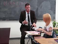 Skinny blonde chick getting rammed hard in the American classroom