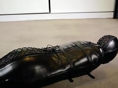 Leather, BDSM, Bondage, Bound, Hogtied, Indian Big Tits
