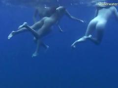 Two foxy slim stunners enjoy revealing their bodies in the ocean