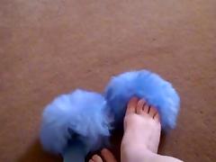 Retro 1970s Fluffy Sheepskin blue Slippers