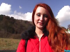 Redhead Czech girl Isabella Lui gets fucked in the forest for money