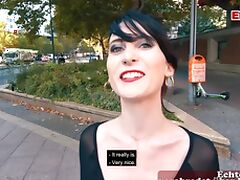 German skinny punk student teen public pick up street casting for EroCom Date POV