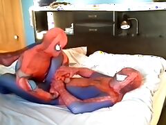 spiderman plays with his dummy spiderman