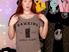 Real redhead shows you and tries on her favourite t-shirts