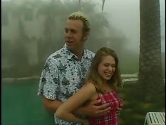 Sexy blonde gets her pussy fingered and licked on lawn chair then fucks