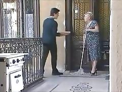 Blonde Granny Gets Fucked and Facialized by the Delivery