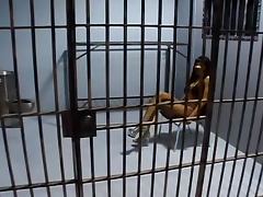 Ebony slut sucks a black dick in a jail and gets loads of cum on her face