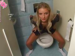 Beautiful Girl Taking A Piss In The Toilet