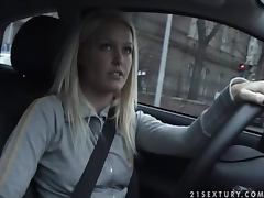 Having sushi and driving with a finger in her pussy