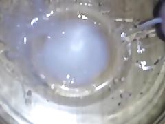 Nice cumshot into a glass bowl