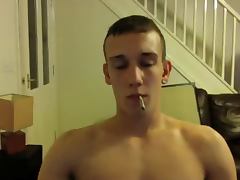 Stoned super hot dude shows his massive cock and jerks off