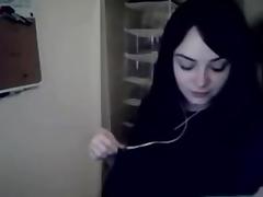young dark brown hair plays with huge boobs on web camera