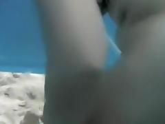 Hot pussies and tits voyeured in cabin on the beach