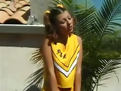 Skinny brunette cheerleader gets fucked rough outdoors