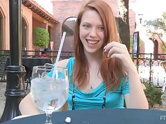 Redhead Lacie takes her panties off and walks in the street