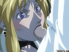 Blonde hentai shemale gets a deep blowjob